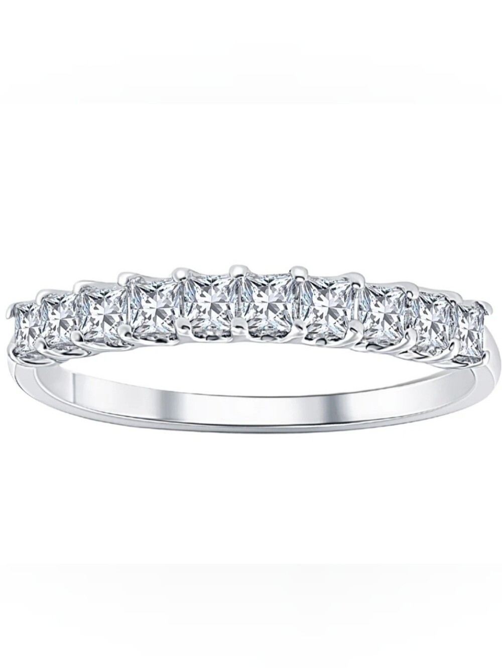 Sparkling 10k White Gold Princess-Cut Diamond Half Eternity Ring